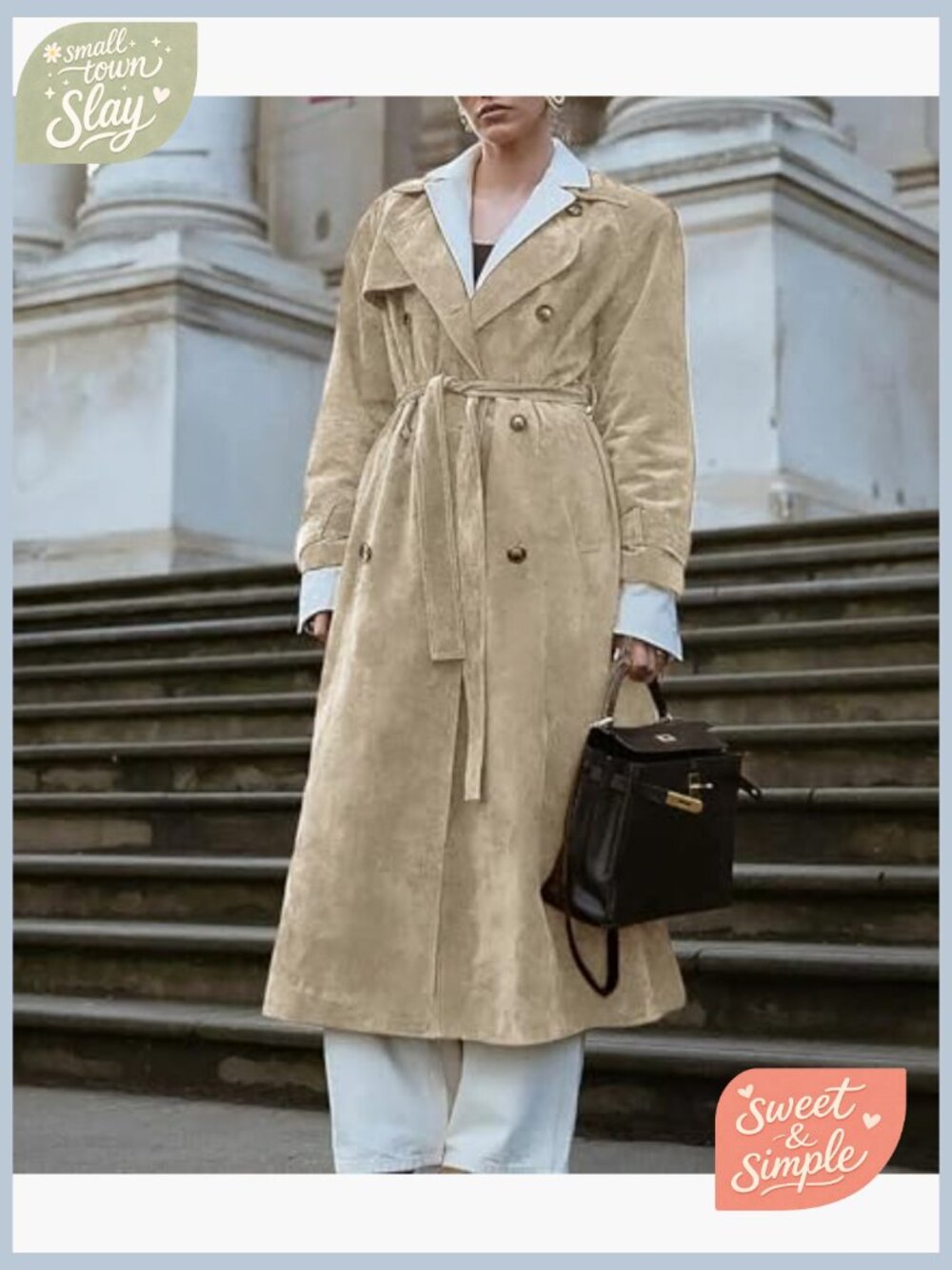 Faux Suede Long Trench Coat Notched Lapel Double Breasted Pea Coat Overcoat w - Picture 5 of 7